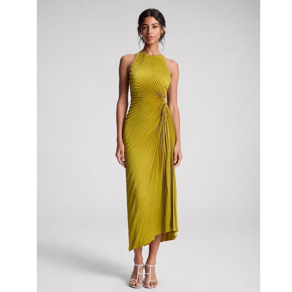 A.L.C. Reagan Pleated Midi Dress Women's 2 Yellow Cocktail Wedding Elegant Chic